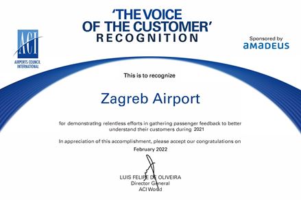 Međunarodna zračna luka Zagreb primila ACI World priznanje „The Voice of the Customer“