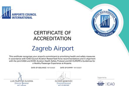Zračna luka Franjo Tuđman certificirana kao sigurna zračna luka u uvjetima COVID-19 pandemije