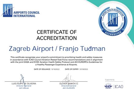 ZAG treću godinu zaredom certificirana kao sigurna zračna luka u uvjetima Covid-19 pandemije